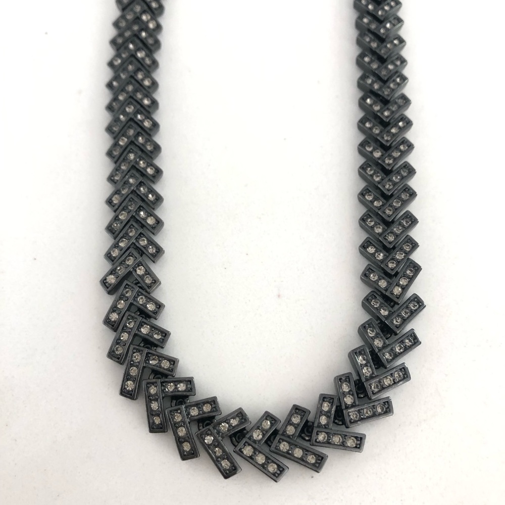 Ann Taylor Gunmetal Rhinestone Chevron Necklace